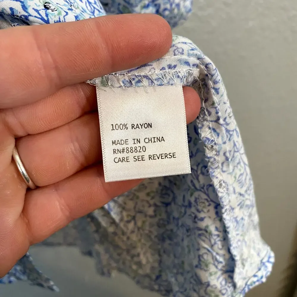 Anne Carson 1x Womens White Blue Blouse Button Floral Blue Green 3/4 Sleeve - Picture 4 of 7